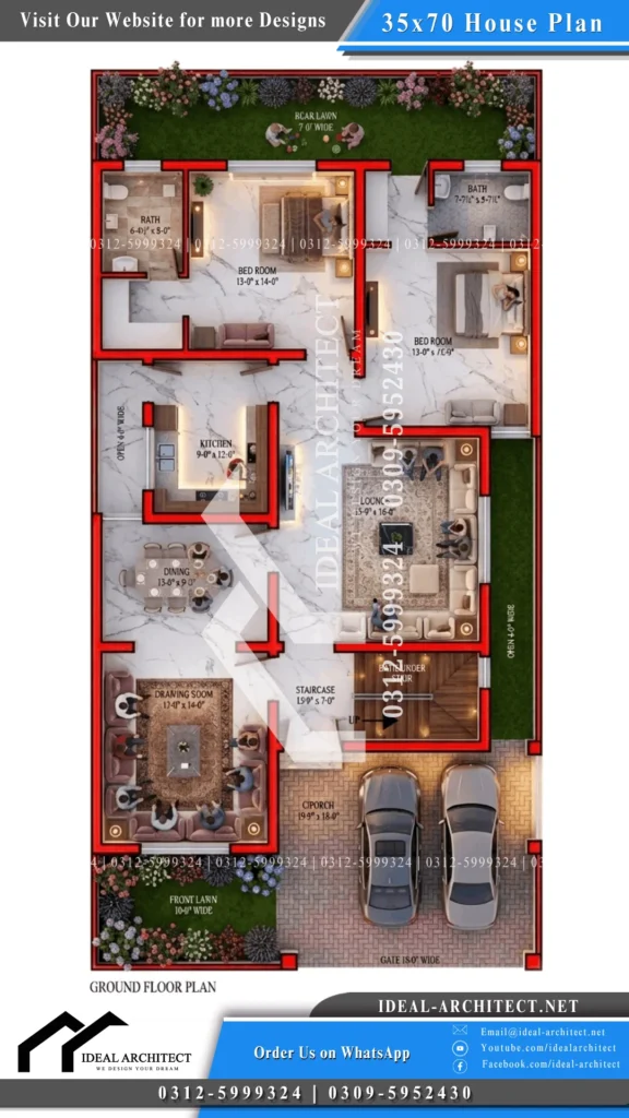 10 marla house plan map layout design