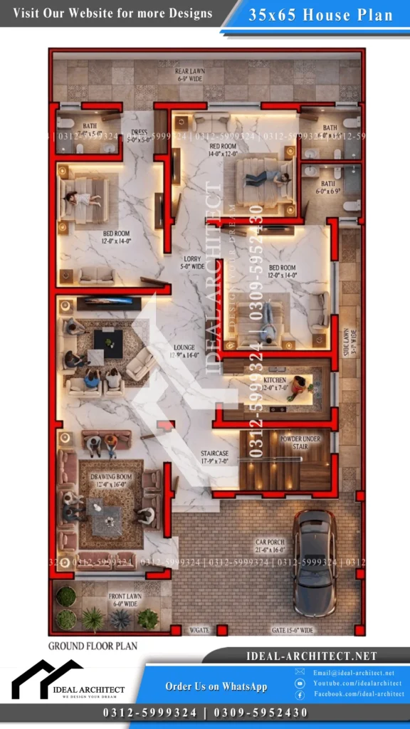 10 Marla House Design Pakistan — 35×65 Floor Plan, Map aur 3D Elevation 1 35x65 house plan 10 marla house map layout design Pakistan