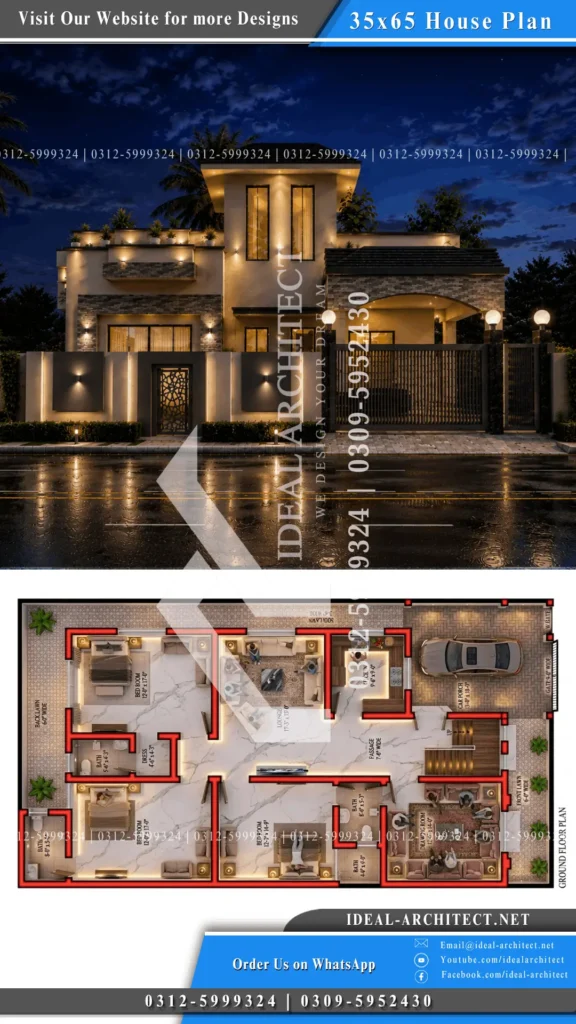 10 Marla House Design 3D | House Elevation Design 7 35x65 House Plan
