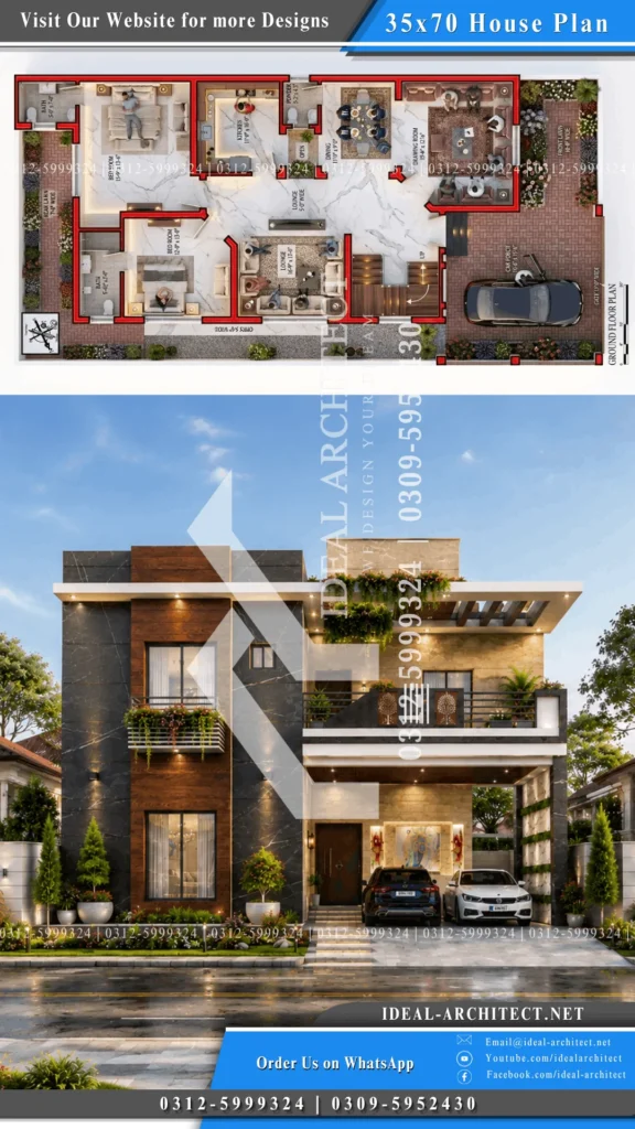 35x70 house plan Pakistan layout design