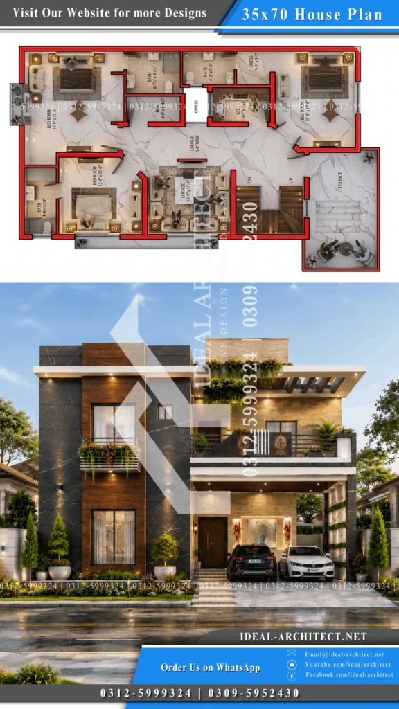 35x70 plot house design Pakistan floor plan