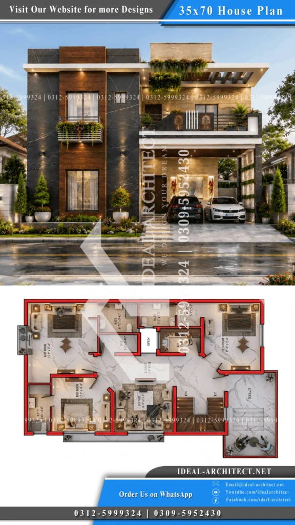 4 bedroom 10 marla house plan Pakistan map