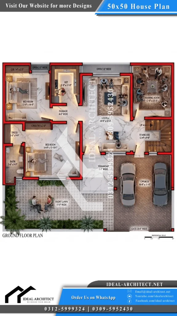 50x50 House Plan: 10 Marla House Design with Front Elevation and Naksha 1 50x50 House Plan 10 Marla House Map Ghar Ka