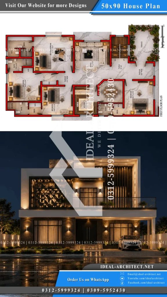 1 Kanal House Plan Pakistan: 50x90 Design & Elevation 6 50x90 House Design