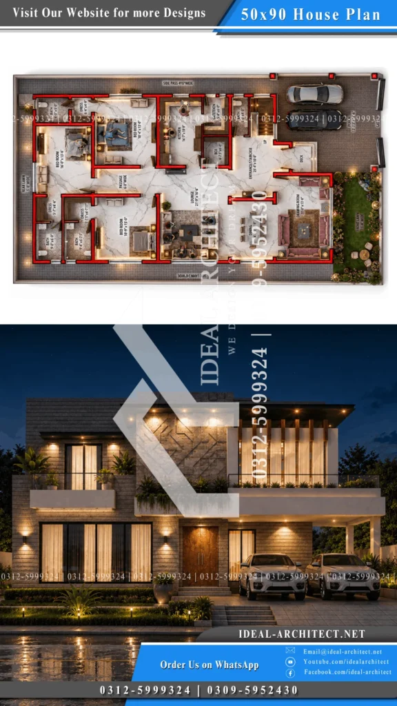 1 Kanal House Plan Pakistan: 50x90 Design & Lawn 5 50x90 House Plan