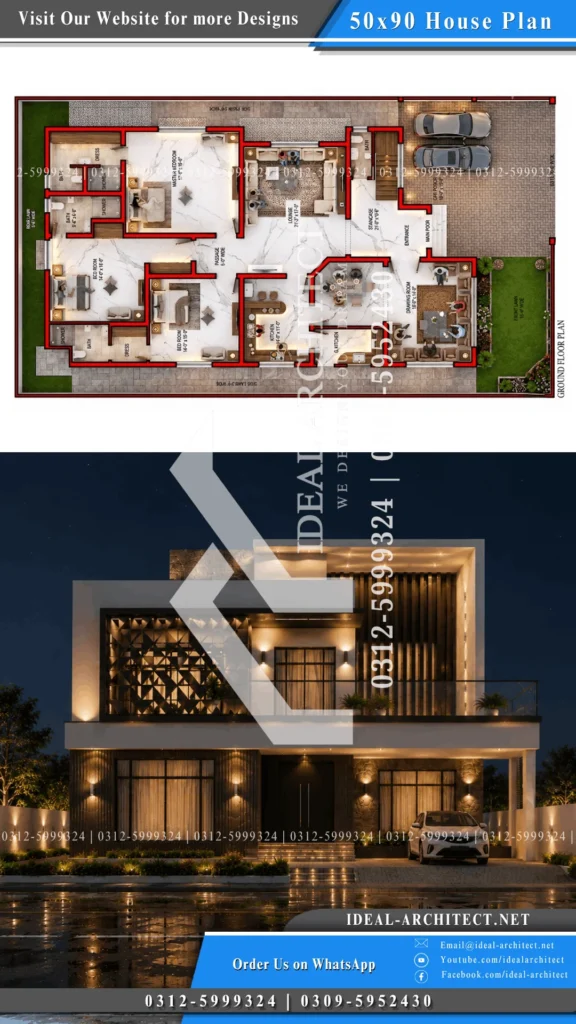 1 Kanal House Plan Pakistan: 50x90 Design & Elevation 5 50x90 House Plan