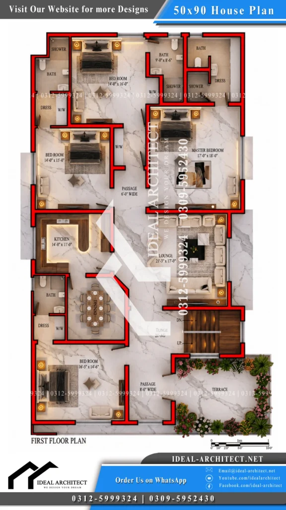 1 Kanal House Plan 50x90: Design, Map & Front Elevation 2 50x90 House Plan Design