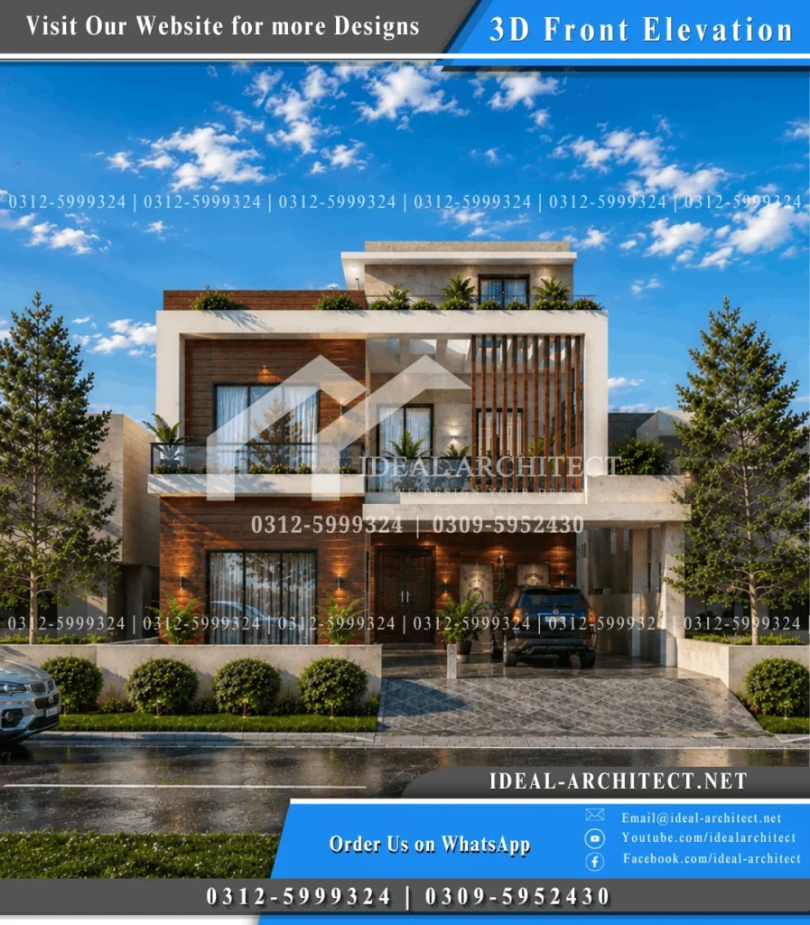 10 Marla House Design Pakistan — 35×65 Floor Plan, Map aur 3D Elevation 3 modern 10 marla house front elevation Pakistani day view design