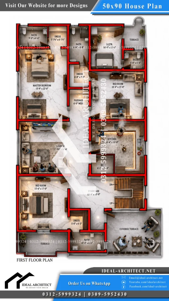 Modern 1 Kanal House Design: 50x90 Plan with 3D Elevation and Lawn 2 modern 50x90 house design 1 kanal house design