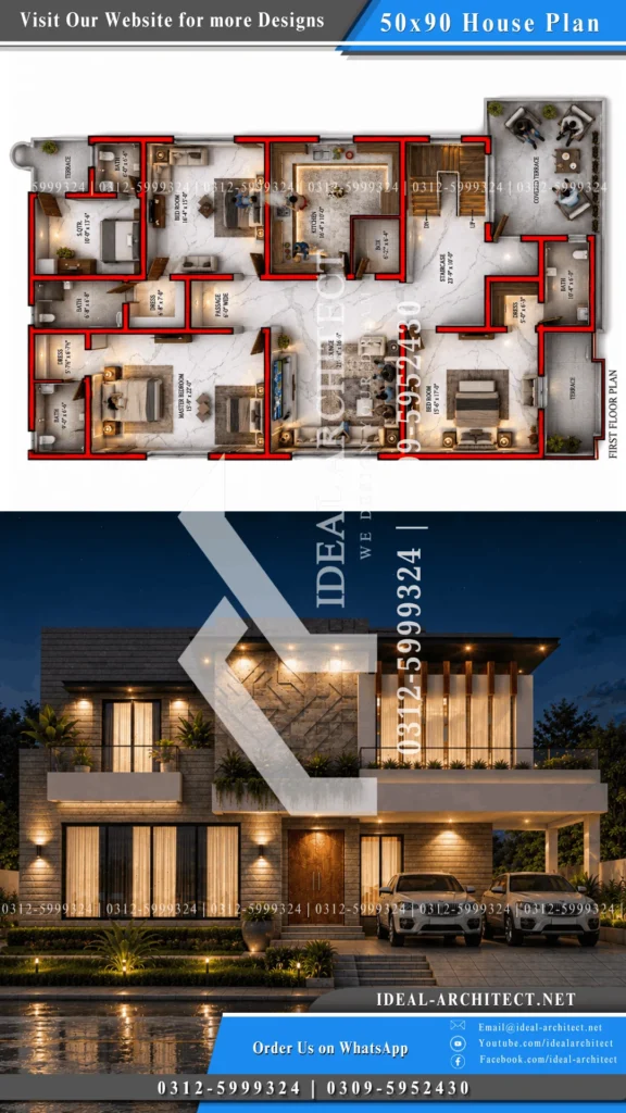 1 Kanal House Plan Pakistan: 50x90 Design & Lawn 6 Modern 50x90 House Design