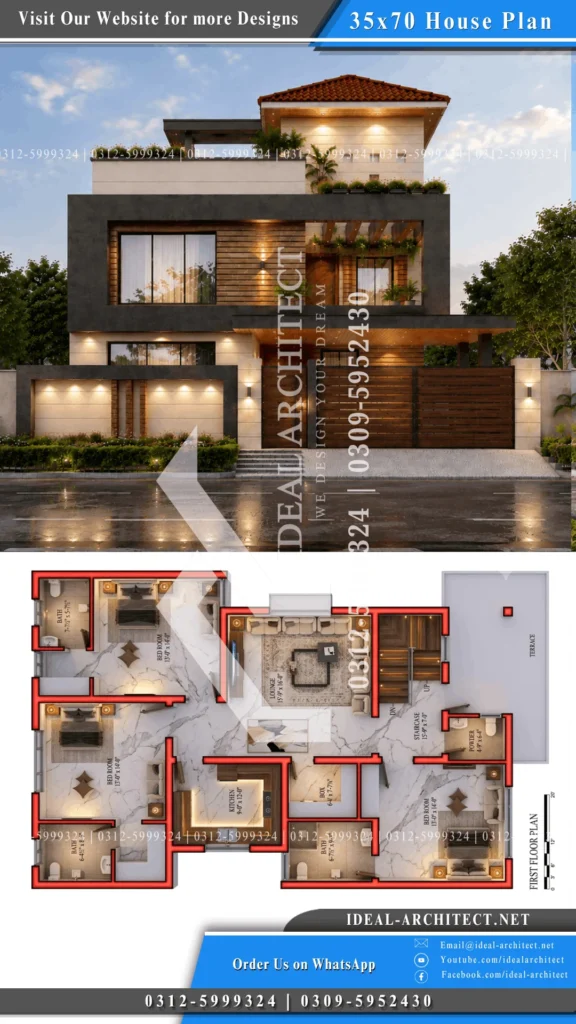 10 Marla House 3D Design Pakistan — Ghar Ka Naksha, Map aur Front Elevation Guide 8 naqsha house 10 marla Pakistan 35x70 house plan layout