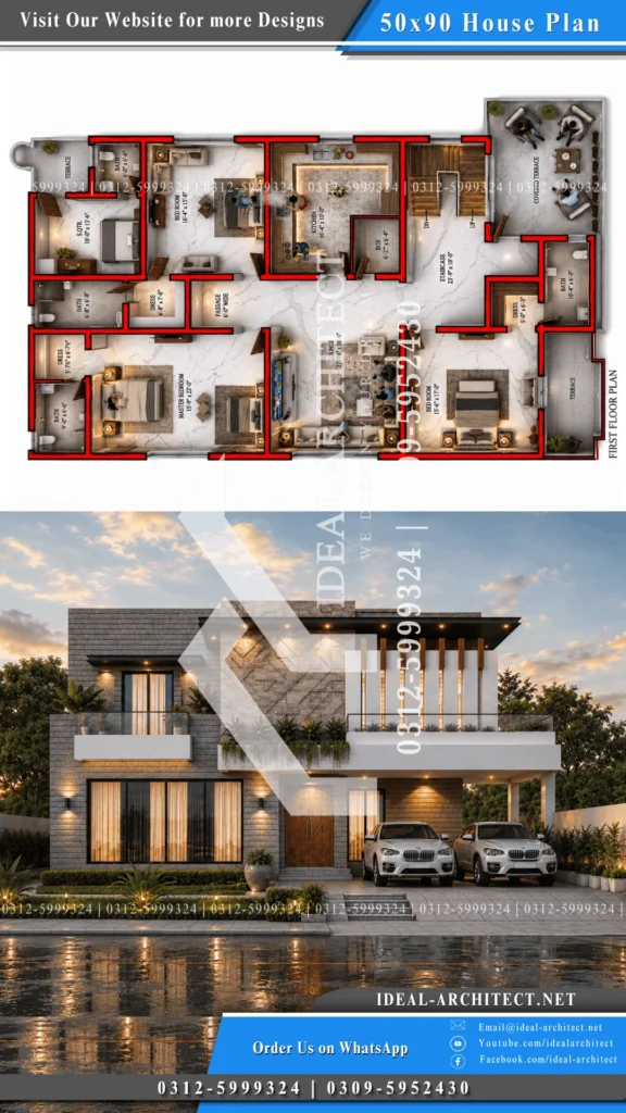1 Kanal House Plan Pakistan: 50x90 Design & Lawn 4 One Kanal House Design In Pakistan
